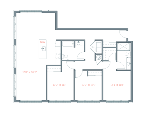 Floor plan for 3 beds, 2 baths, 1620 sqft